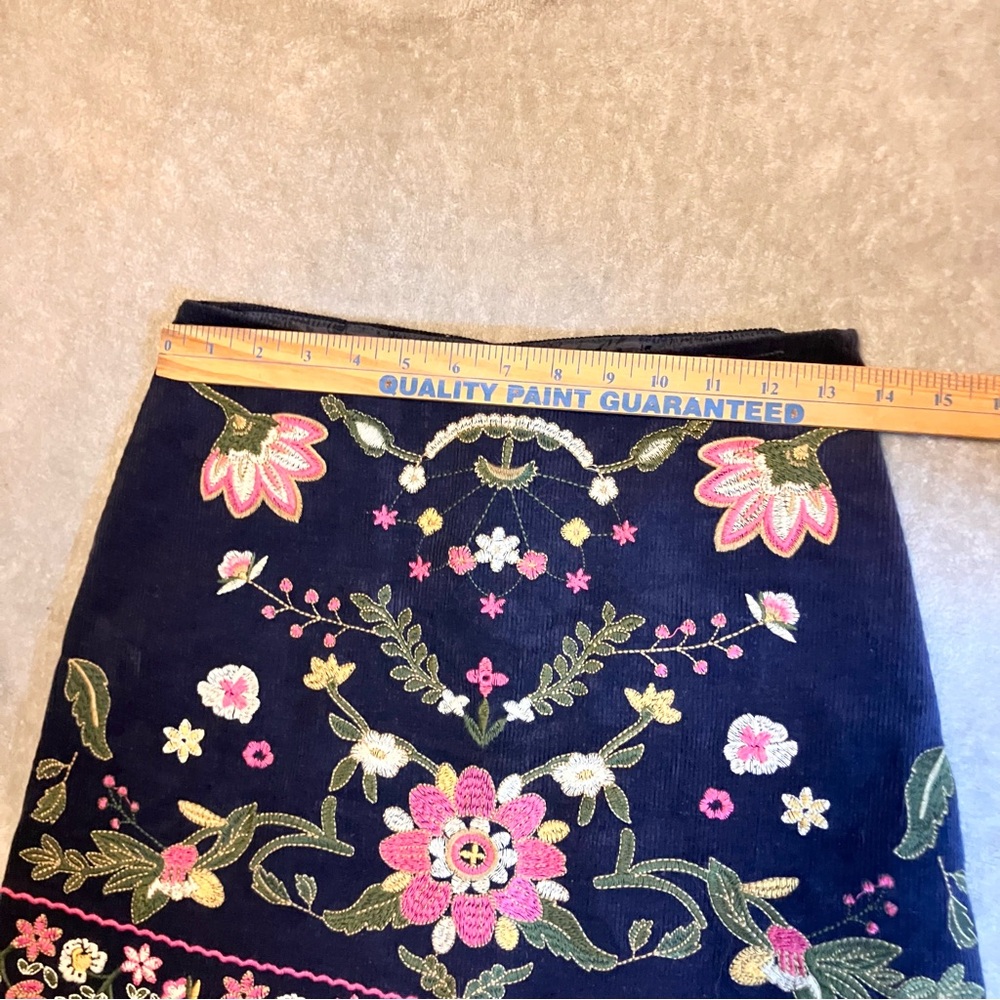 Harper Skirt‎ S Knee Length Blue Floral Embroidered Corduroy Lined Boho Academia - Picture 4 of 7